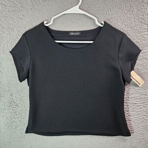 NEW Allie Coosh Cropped Top Women XS Short Sleeve Black Work Simple‎